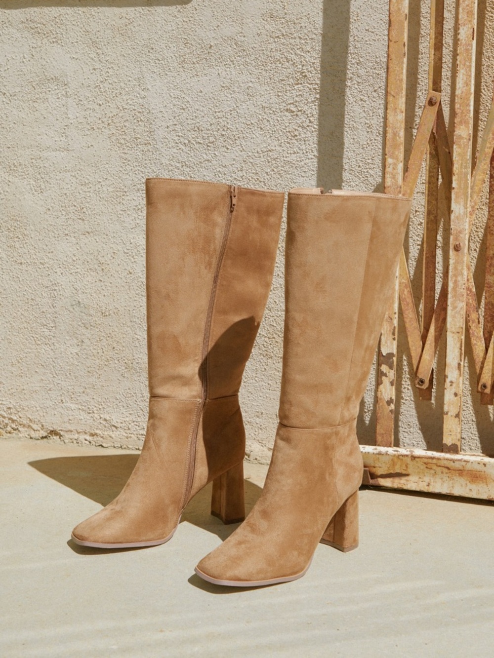 Square Toe Suede Knee High Boots